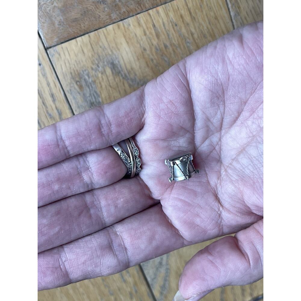 925 Sterling Silver Vintage Real Mother-of-Pearl Drum Charm Pendant Double Sided - Picture 7 of 11